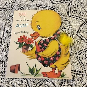 Vintage Greeting Card Aunt Birthday Duck Gardening Flowers