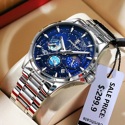Waterproof Luminous POEDAGAR Luxury Men's Watch Chronograph Stainless Men Strap