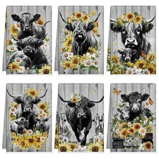6 Pcs Kitchen Towels Themed Dish Towels Cow Seasonal Cute Highland Cow
