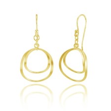 Lightweight Double Circle Swirl Dangle Drop Earrings in Gold Plated 925 Silver
