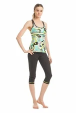 TRINA TURK RECREATION FLORAL PRINT ACTIVE TANK TOP WITH BRA SEA FOAM PETITE