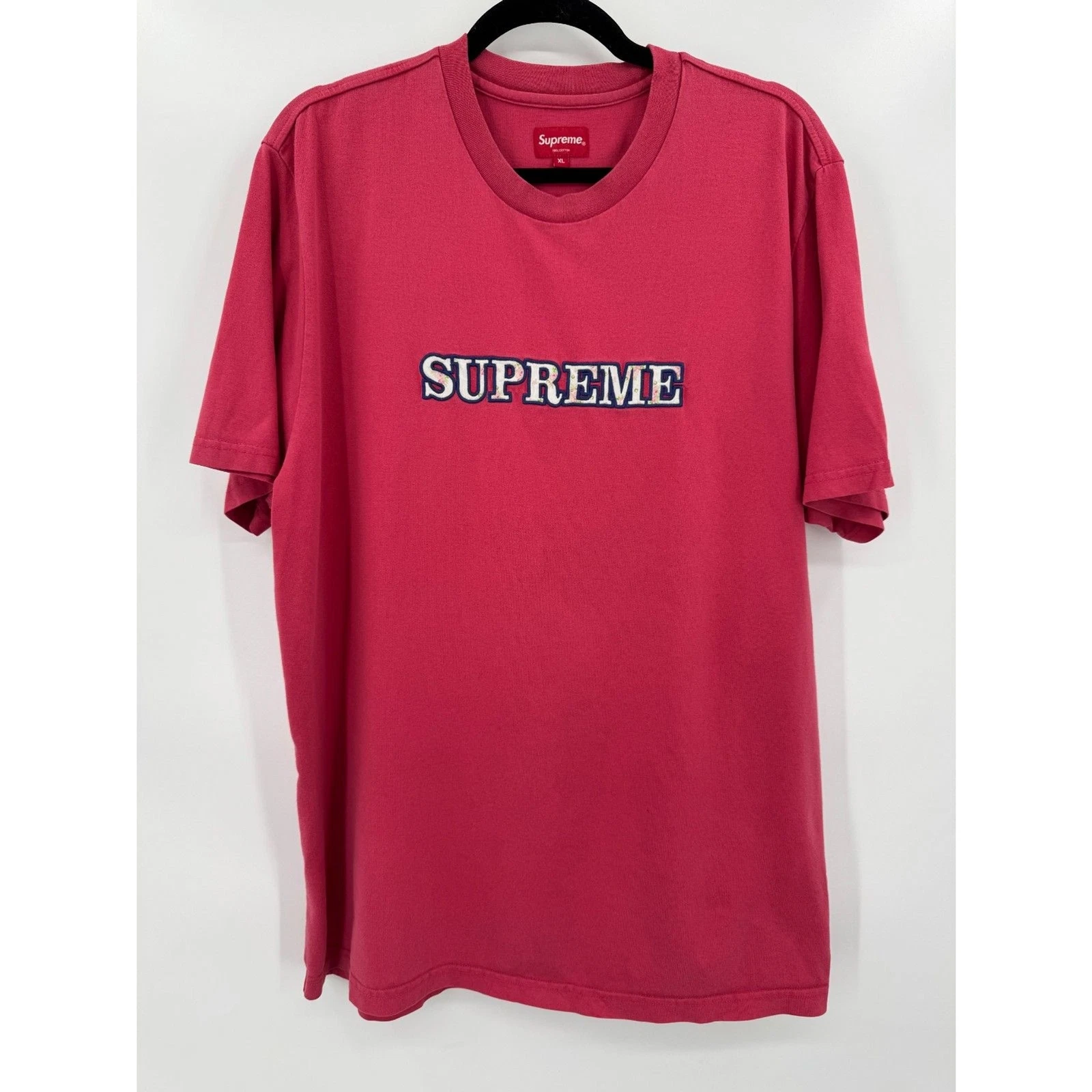 T shirt manches courtes SUPREME rouge poussiéreux brodé logo floral taille XL