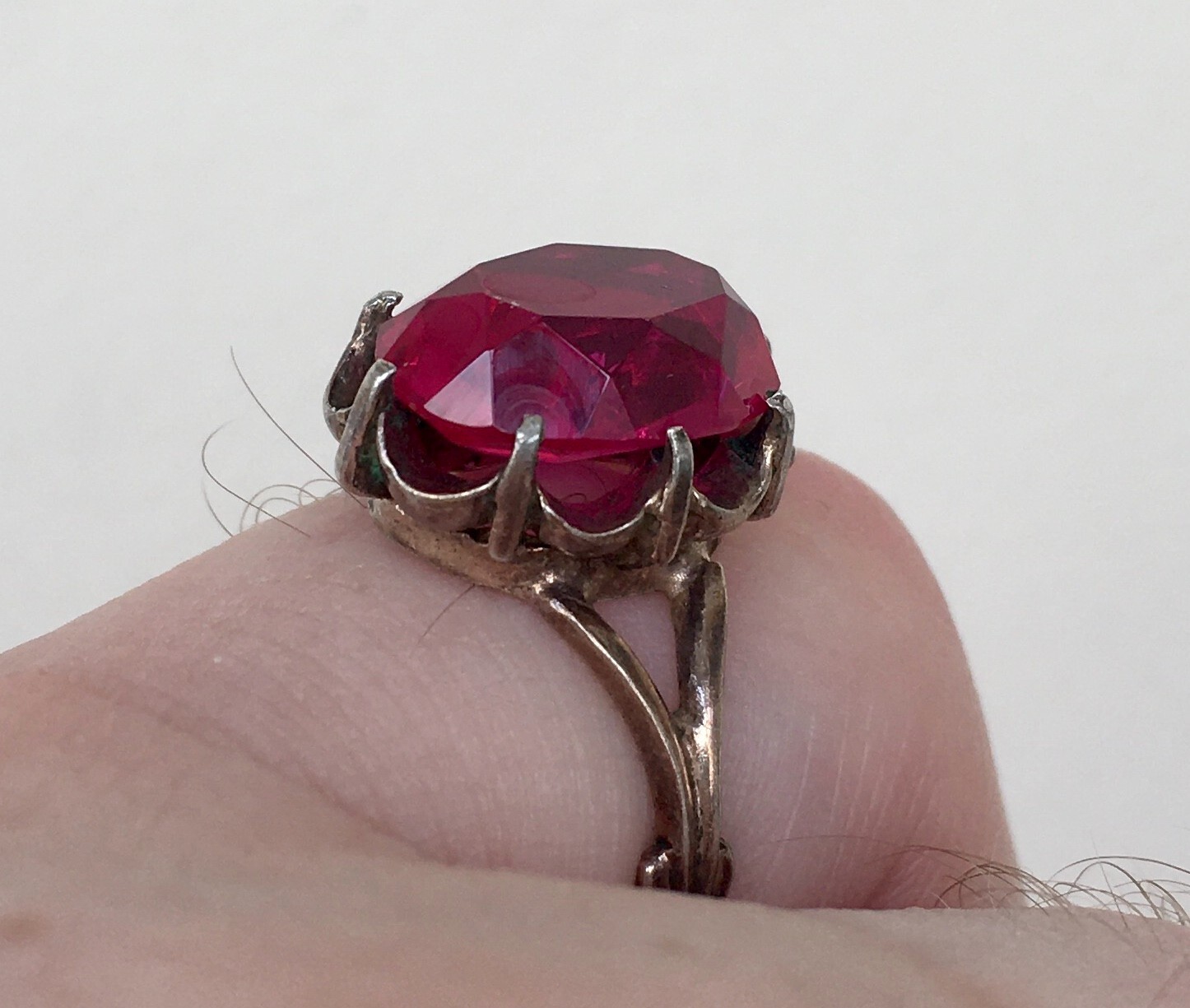 Ring № 29 Vintage Soviet Red Ruby Silver Ring 875… - image 2