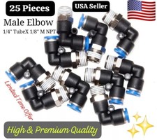 25 Pneumatic Elbow 1/4" Tube x 1/8" Male NPT Air push to connect fitting Swivel