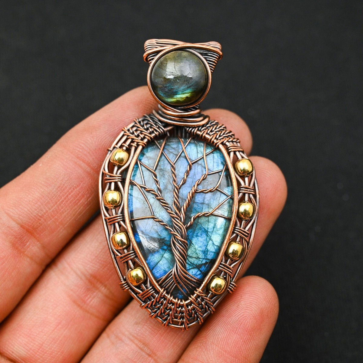 Tree OF Life Labradorite Copper Wire Wrapped Handmade Pendant Designer  Jewelry