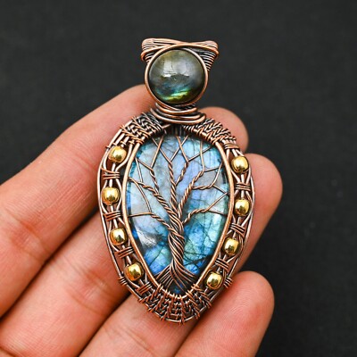 Tree OF Life Labradorite Copper Wire Wrapped Handmade Pendant Designer Jewelry