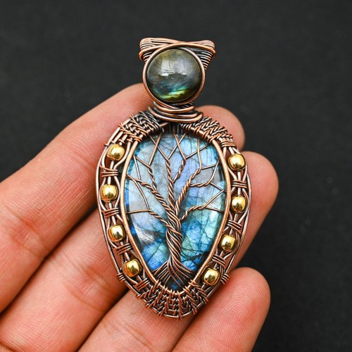 Tree OF Life Labradorite Copper Wire Wrapped Handmade Pendant Designer Jewelry