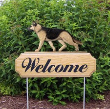 German Shepherd Wood Welcome Outdoor Sign Tan w/ Black Saddle