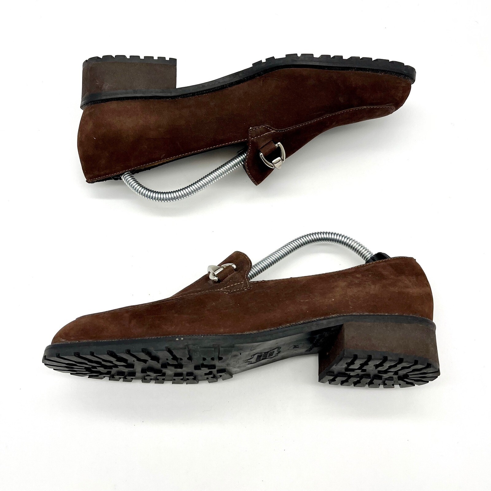 SAOLA Mocassini Talbots scamosciati fibbia argento tacco a blocco suola a strappo marrone 7 5