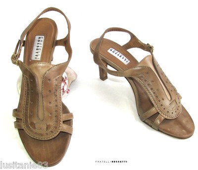 FRATELLI ROSSETTI SANDALES TALONS TOUT CUIR MARRON 35.5 ITL 36 FR EXCELLENT ETAT