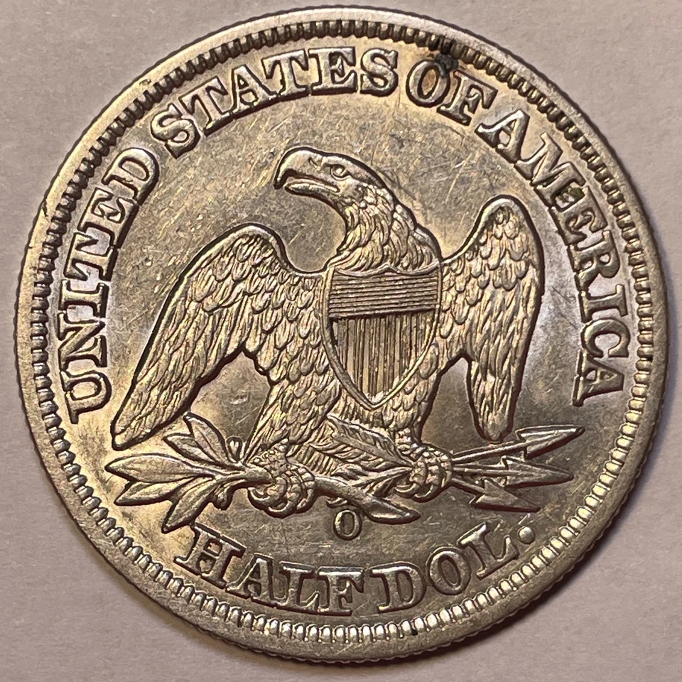 1858-O Seated Liberty Half Dollar Almost Uncirculated AU+ Coin, Cleaning #20493 - Image 2 of 3
