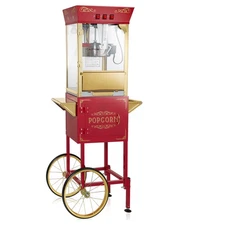 Movie Theater Popcorn Popper Machine with Cart and 10 oz Kettle - Red