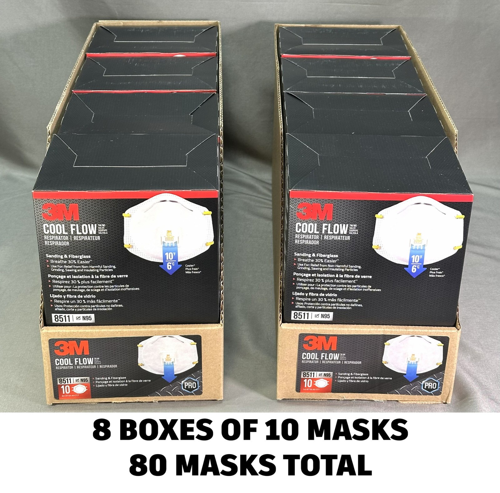 NEW! 8 BOXES 80 Masks 3M 8511 N95 Particulate Respirator Masks Exhalation Valve
