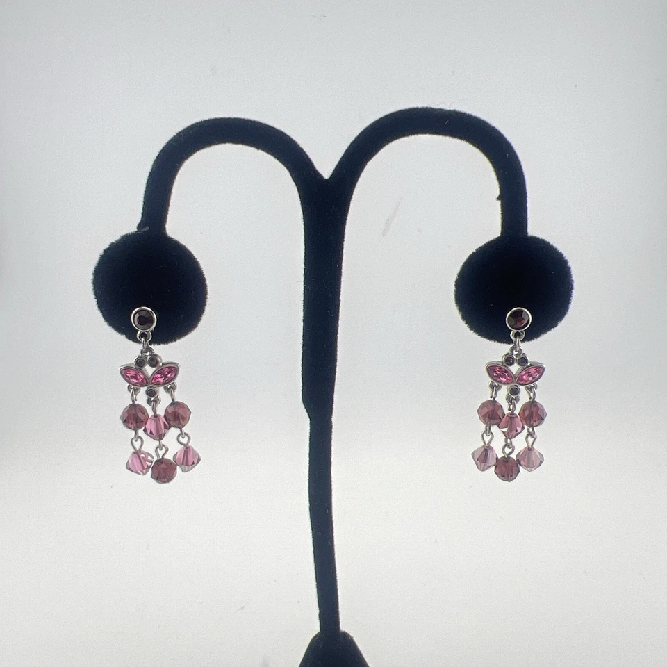 Pendientes Swarovski Rosa Colgante Gota Araña Cristal Firmado Cisne Estrás Foto 2 de 4