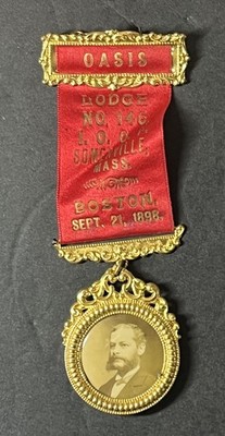 Antique 1898 IOOF Int'l Order Of Firefighters Badge & Ribbon w/ Photo - RARE