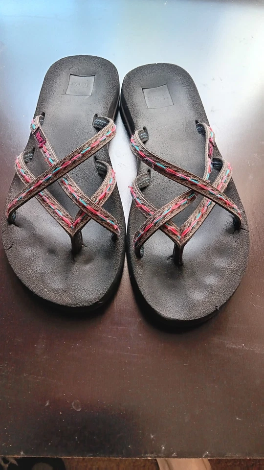 Teva Damen-Flip-Flops Sandalen getragen Größe 9 schwarz bunt Riemchen gebraucht - Bild 3 von 4