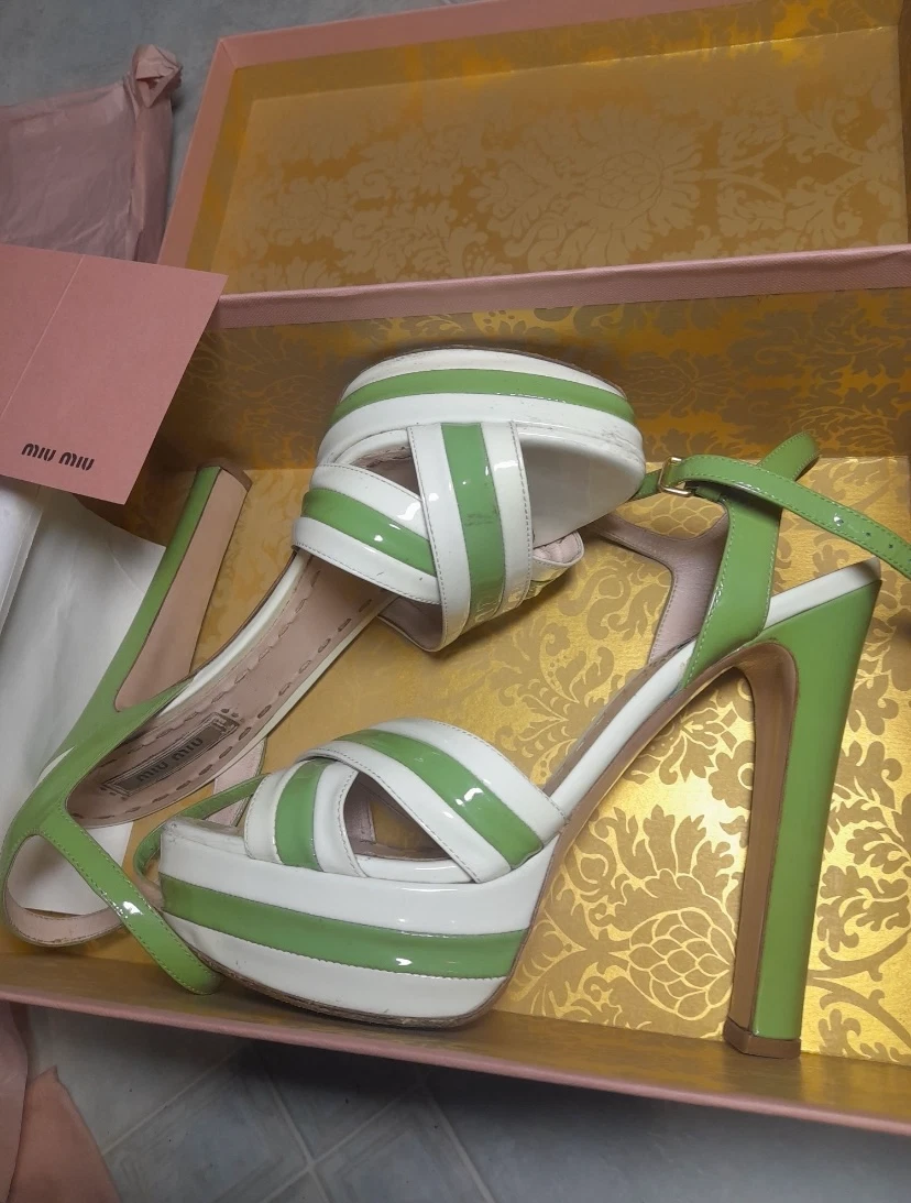 Miu Miu — Miu Miu Two Tone Patent Leather Platform Cross Strap Sandals EU 39 US 9