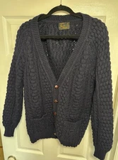 Vintage Ireland Roseann Knitwear Hand Loomed Wool Sweater Women L Navy