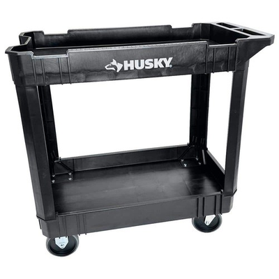 #ad Husky 2 Tier Plastic 4 Wheeled Service Cart in Black with 500 lbs. Capacity $109.95