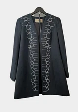 Couture Femme Womens 10 Open Blazer Black Studs Long Fancy Rhinstones