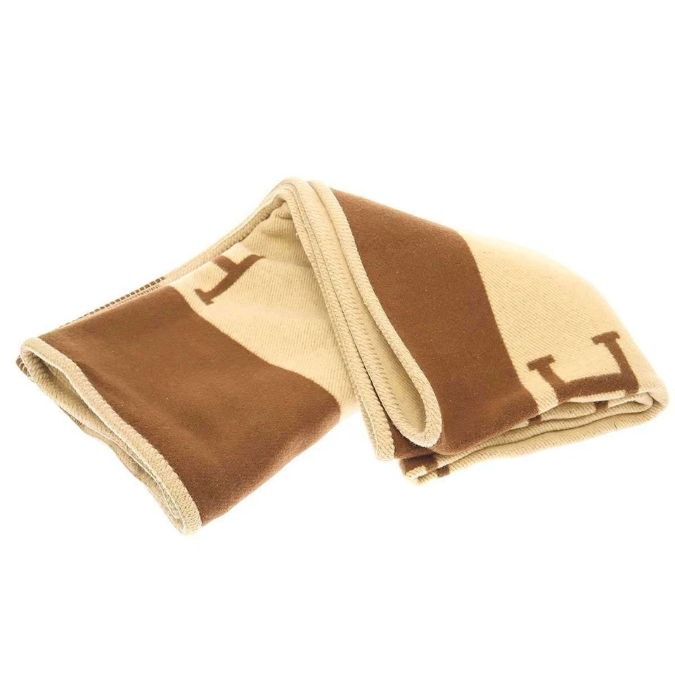 Manta Hermès Avalon Mezcla Cachemira a Cuadros en Marrón y Beige Foto 2 de 4