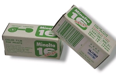  2x Minolta 16mm 2 Color Print Film Cartridges  C-41  Expired april 1993  