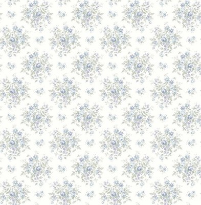 Wallpaper Designer Blue and Lavender Roses On White 60 Sq Ft Bolt