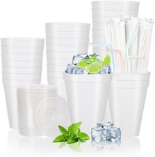 12 Oz Styrofoam Cups with Lids and Drinking Straws, Disposable 12 oz, White
