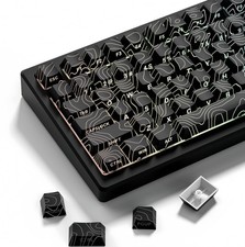 134 Keys Double Shot PBT Keycaps Black Topographic Side Print Cherry Profile
