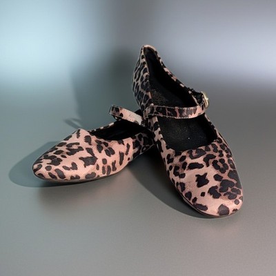 NWOT Gap Fast Leopard Animal Print Mary Jane Flats in Maroon Brown Satin Size 10