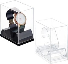 2pcs Acrylic Watch Display Stand Box Single Watch Holder Case Clear Black