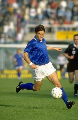 Roberto Mancini of Italy v USSR in Italy Historic Old Photo