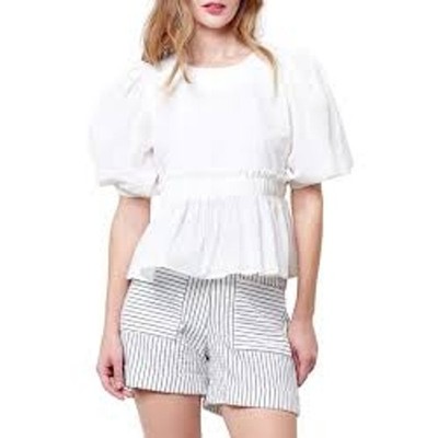 Corey Lynn Calter Peggy Cotton Peplum Popover Top S NEW Puff Sleeves Softgirl