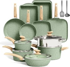 Kitchen Academy 17 Pcs Non Stick Pots and Pans Set Induction Cookware Green
