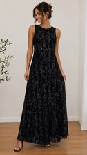 Ronni Nicole by Ouida VTG Black Sleeveless Maxi Dress Silver whimsigoth 12
