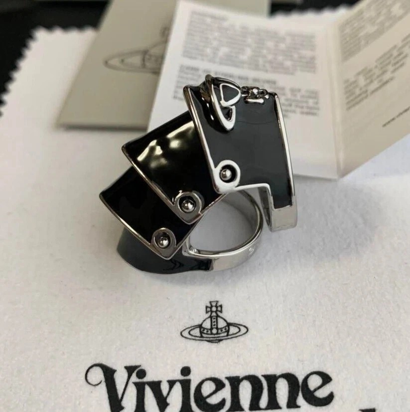Authentic Vivienne Westwood ARTEMIS Armor Ring Black Size 6.5-7