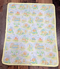 Vintage 1983 Kendall Company Baby Zoo Animal Train Blanket Quilt Yellow Unisex