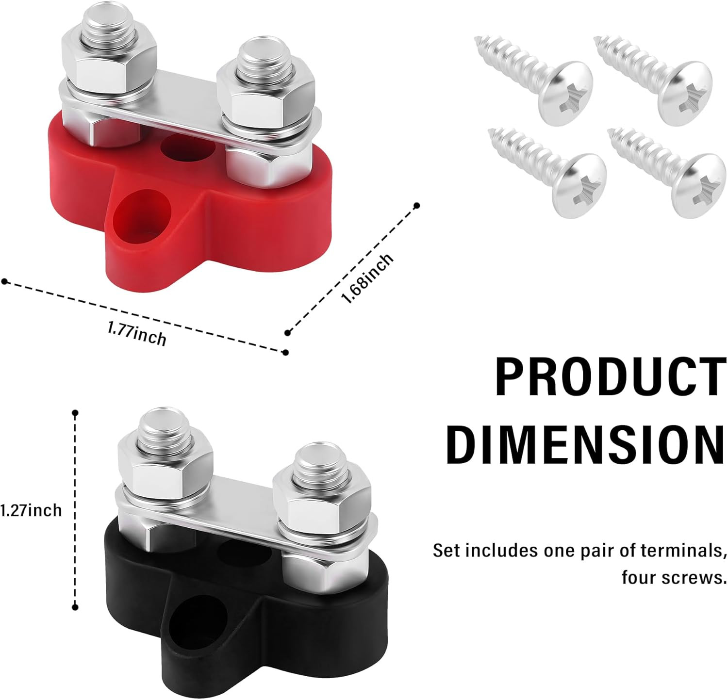 2PCS Battery Terminal Distribution Block,M8 Dual Studs Bus Bar Terminal Block wi