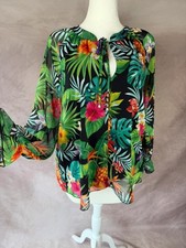 Aniston Tropical Floral Blouse Top UK 20 Black Green Chiffon Holiday