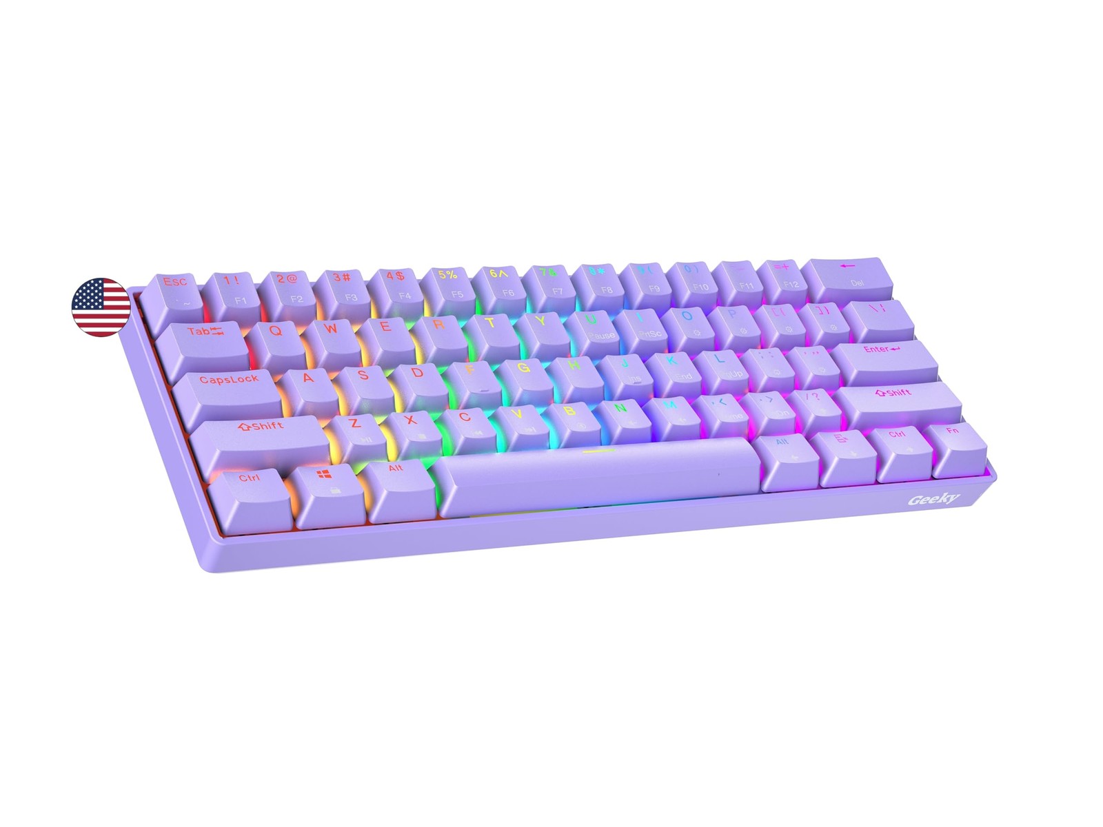 Geeky GK61 60% Hot Swappable Tastiera da Gioco Meccanica 61 Tasti Multi Colore