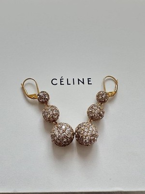 Celine Phoebe Philo Crystal Dot Earrings Gold Tone w/Box,Tag