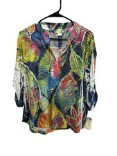 Impulse California Tropical Leaf Print Blouse Multicolor Sz Large Beach NWT