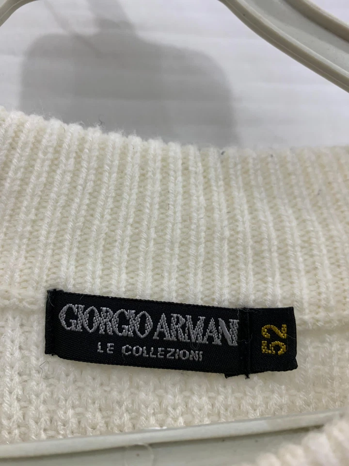 Suéter masculino Giorgio Armani LE Collezioni malha waffle creme listra vermelha XL #42 - Imagem 3 de 4