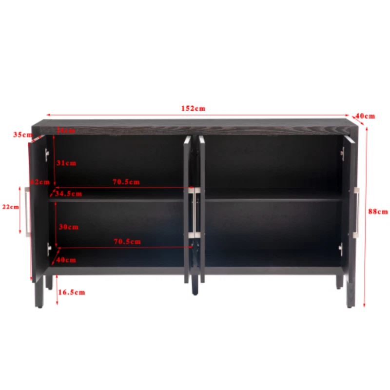 Storage Cabinet Sideboard Wooden Cabinet with 4 Metal handles 4 Shelves,4 Doors - Image 2 of 4