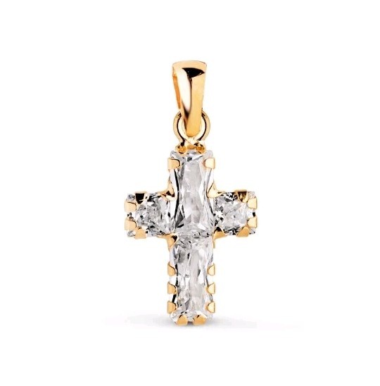 Colgante oro 18k 750 Mls. Cruz Circonitas Talla Baguette. 15x9,5 MM.