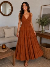 Boho Midi Dress Tiered Smocked Waist Flowy Cottagecore Summer Size XS EUC Gauzy