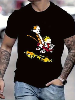 Men's Vintage Calvin & Hobbes Graphic T-Shirt - Calvin Driving redConvertibleCar