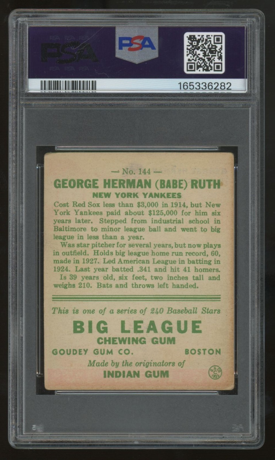 1933 Goudey Babe Ruth #144 PSA 2 *282 view 2
