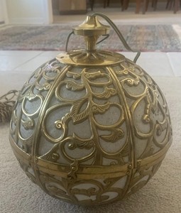 Japanese Karakusa Vintage Brass Hanging Globe Lantern light 9”