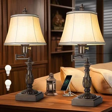 23.5" High Rustic Traditional 350° Adjustable Swing Arm Table Lamp Set of 2 w...